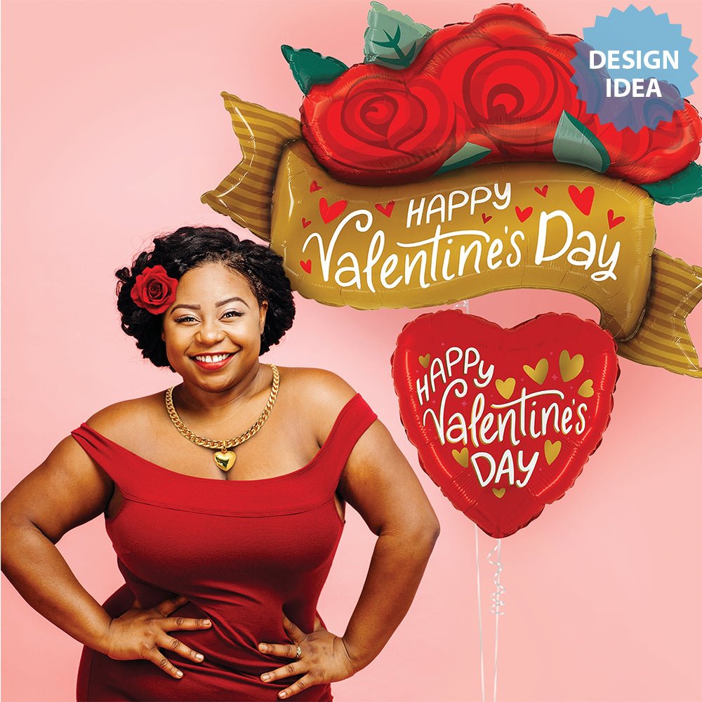 Foil Balloon Valentine Red Rose Banner