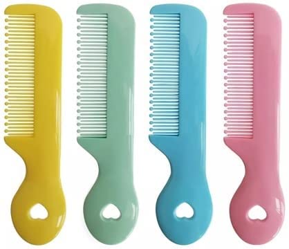 Set of 4 Baby Combs with Round Tip Bristles for Gentle Scalp Care