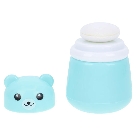 Cartoon Bear Baby Powder Puff Box Portable Talc Dispenser with Puff & Storage (Blue)