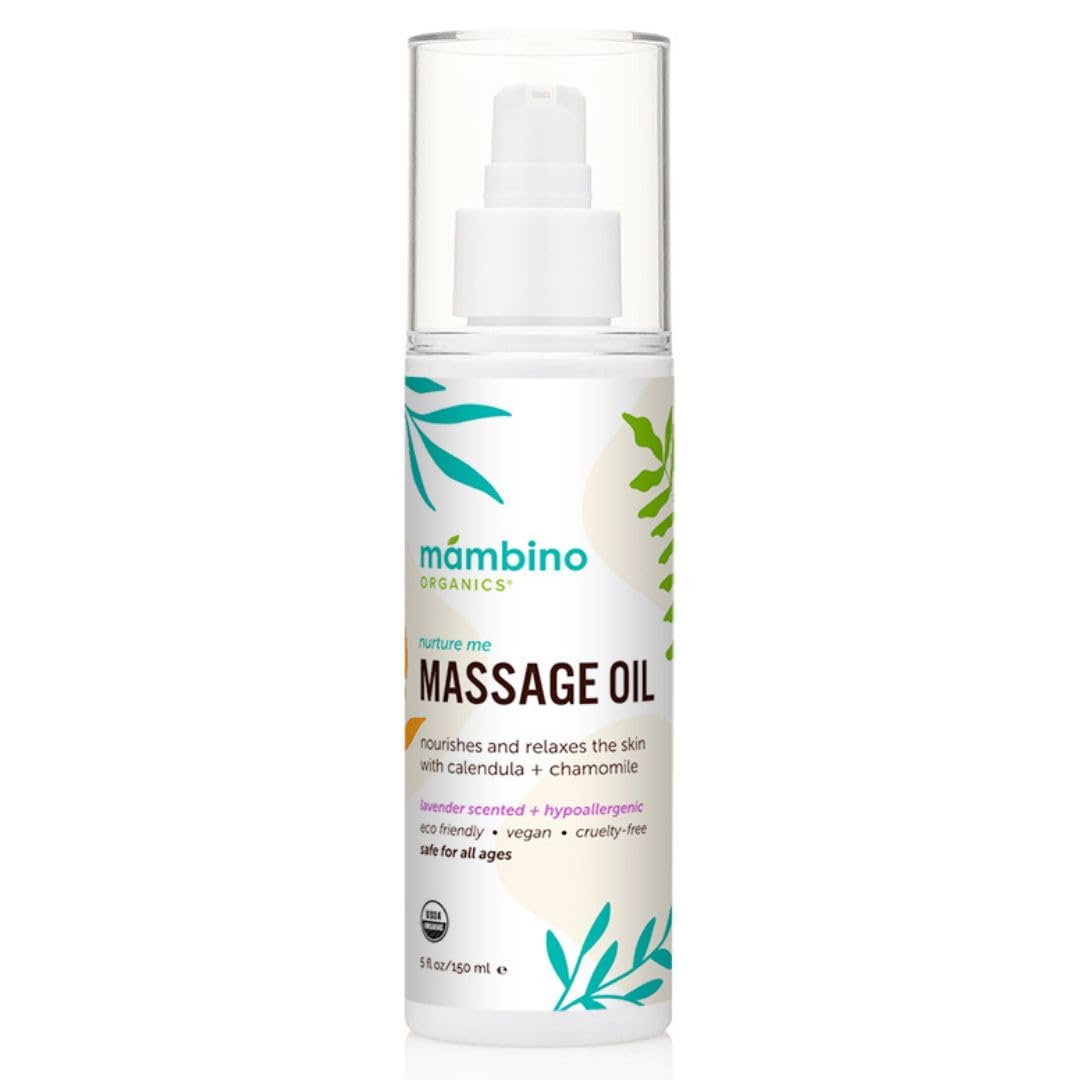 Mambino Organics Massage Baby Oil Organic Calendula, Chamomile & Lavender Nourishing & Gentle After-Bath Oil for Baby & Kids Cruelty-Free 5 fl oz