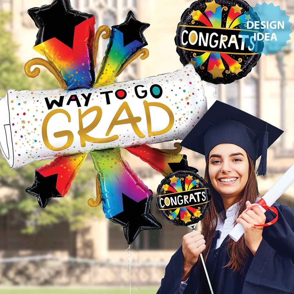 Graduation Foil Balloon 42 Inch Bursting Stars