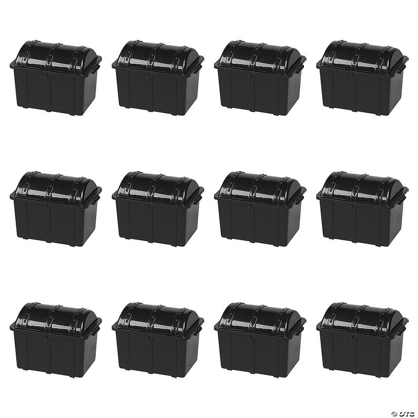 4 1/2" Small Black Plastic Pirate Chest Treat Containers - 12 Pc. halloween
