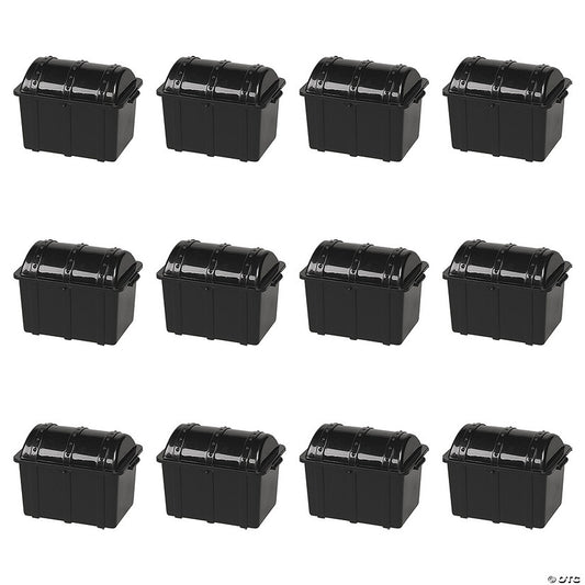 4 1/2" Small Black Plastic Pirate Chest Treat Containers - 12 Pc. halloween