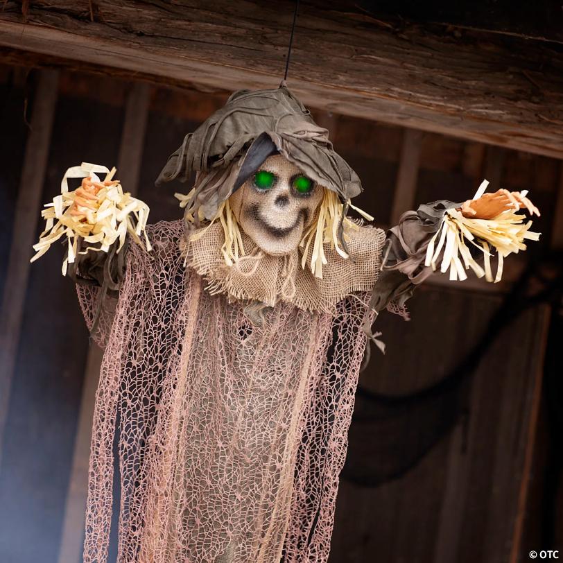 43 1/4" x 6 Ft. 10 3/4" Light-Up Hanging Skeleton Scarecrow Halloween Decoration
