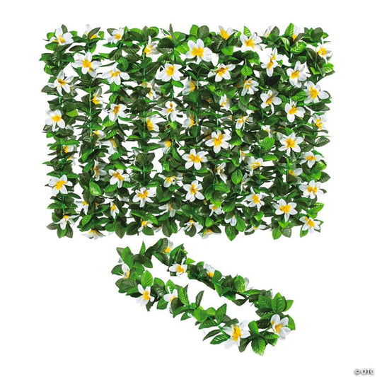 43" Premium White & Yellow Flower Maile Polyester Leis - 12 Pc. | USA Decoration®