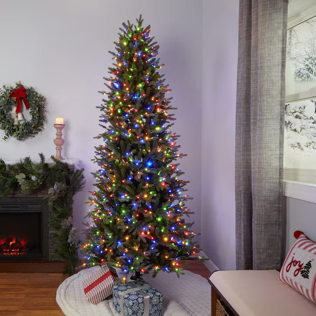 GE 7.5-ft Aspen fir Pre-lit Slim Artificial Christmas Tree with Multicolor LED Lights
