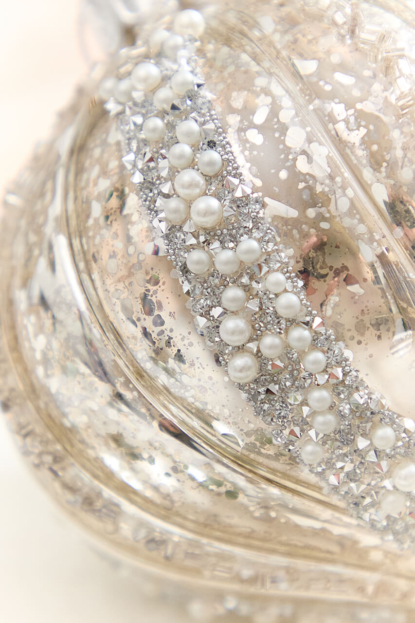 4" - 6" Platinum Mercury Glass Glitter Stripe Ornament
