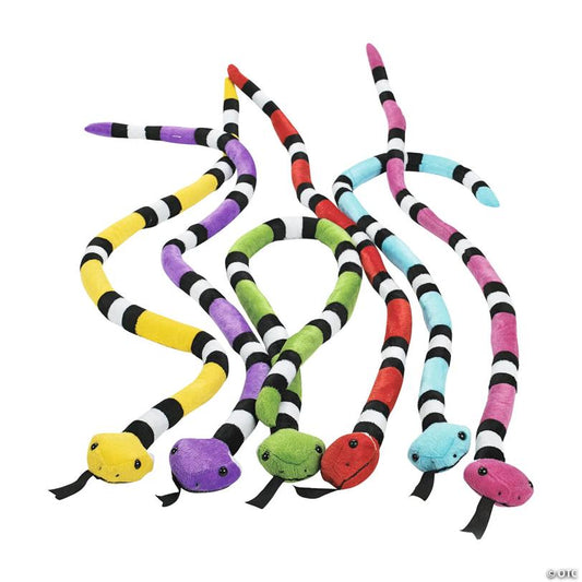 45" Brightly Colored Striped Stuffed Coral Snake Toys - 6 Pc.