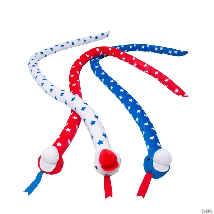 45" Patriotic Red, White & Blue Star Stuffed Snakes - 12 Pc.
