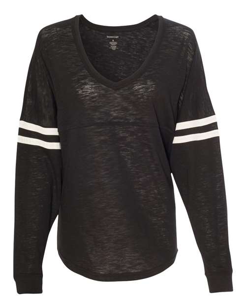 Women’s Slub Jersey Varsitee V-Neck Long Sleeve T-Shirt | USA Decoration