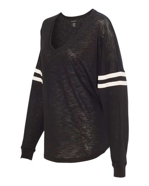 Women’s Slub Jersey Varsitee V-Neck Long Sleeve T-Shirt | USA Decoration
