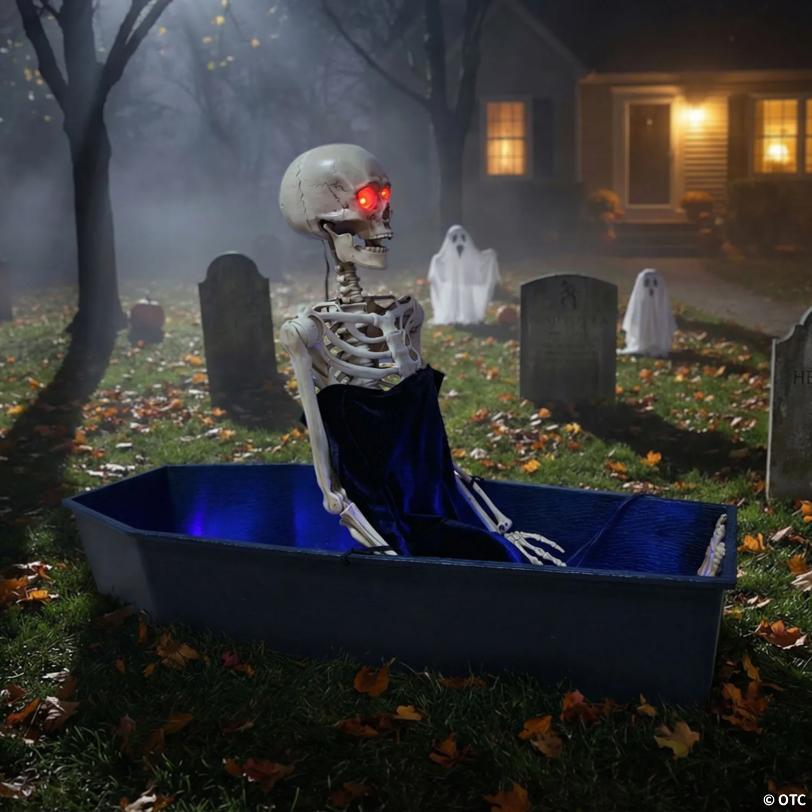 47" Animated Light-Up Rising Skeleton in Coffin Halloween Decoration