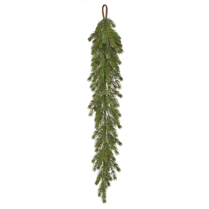 5.74 ft Artificial Norfolk Pine Christmas Garland wrapped around a staircase banister