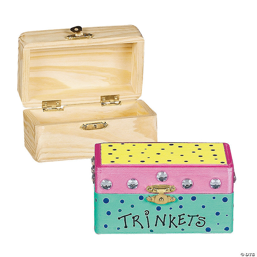 12 Piece(s): 4 1/4" x 2 3/4" DIY Unfinished Wood Hinged Box Coloring Crafts - 12 Pc. | USA Decoration®