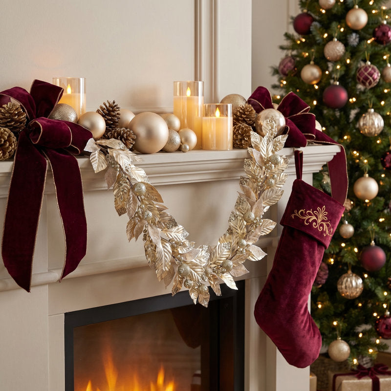 Fir Christmas Garland draped across a fireplace mantel