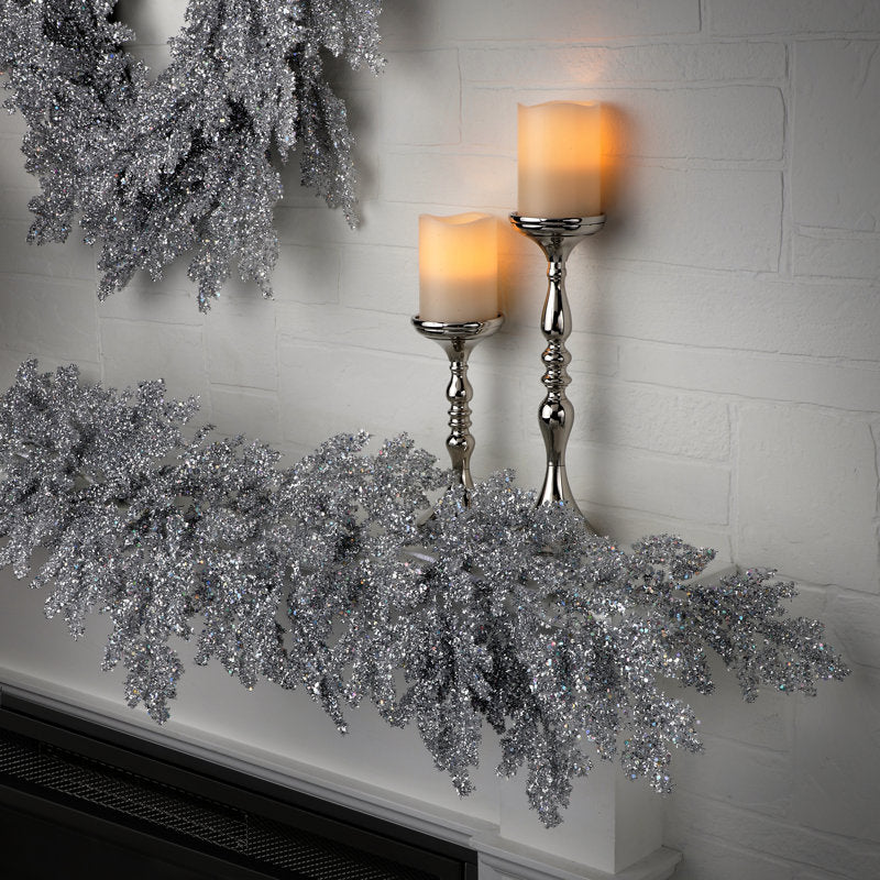 6 ft Red Pre-Lit Fir Christmas Garland framing a front door