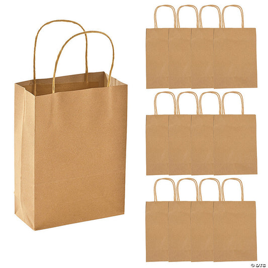 Per Dozen: 6 1/2" x 9" Medium Brown Kraft Paper Gift Bags - 12 Pc. | USA Decoration®