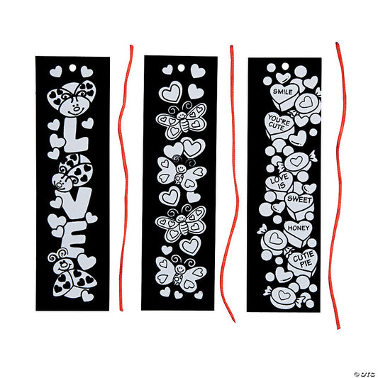 Color Your Own Fuzzy Valentine Bookmarks - 12 Pc. | USA Decoration®