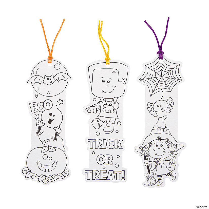 50 Piece(s): 8 1/2" Bulk 50 Pc. Color Your Own Halloween Friends Paper Bookmarks | USA Decoration®