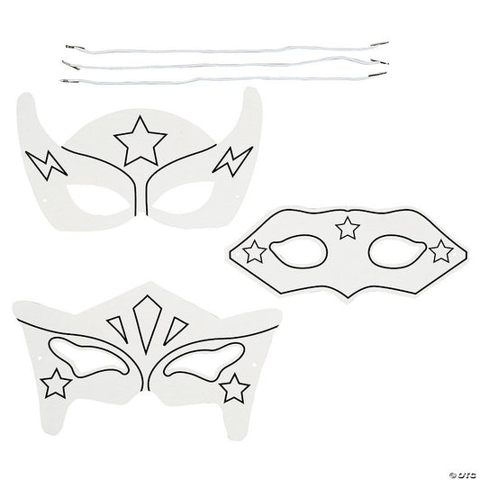 8" - 8 3/4" Color Your Own Paper Superhero Masks - 12 Pc. | USA Decoration®