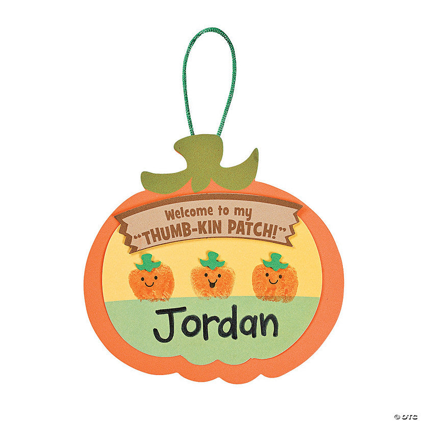 Makes 12: 5 1/4" x 5" Thumbprint Pumpkin Patch Sign Craft Kit - Makes 12 | USA Decoration®