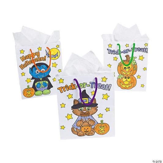7 1/2" x 9" Color Your Own Medium Halloween Gift Bags - 12 Pc. halloween