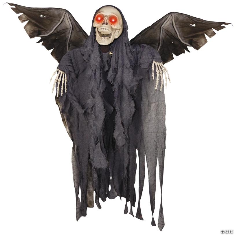 48" Animated Light-Up Hanging Winged Skeleton Reaper Halloween Decoration