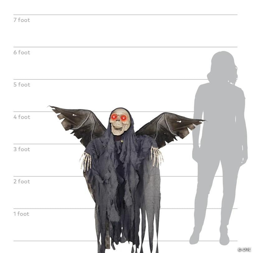 48" Animated Light-Up Hanging Winged Skeleton Reaper Halloween Decoration