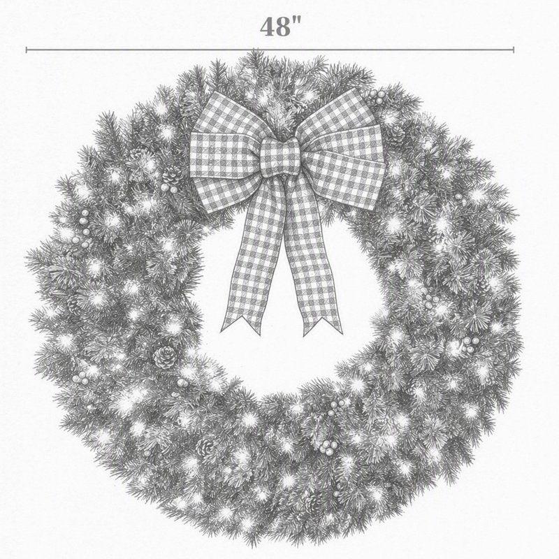 48 Inch Pre-Lit Crestwood Spruce Christmas Wreath with Decor Bow, 8 Light Modes, Red Berries and Pinecones