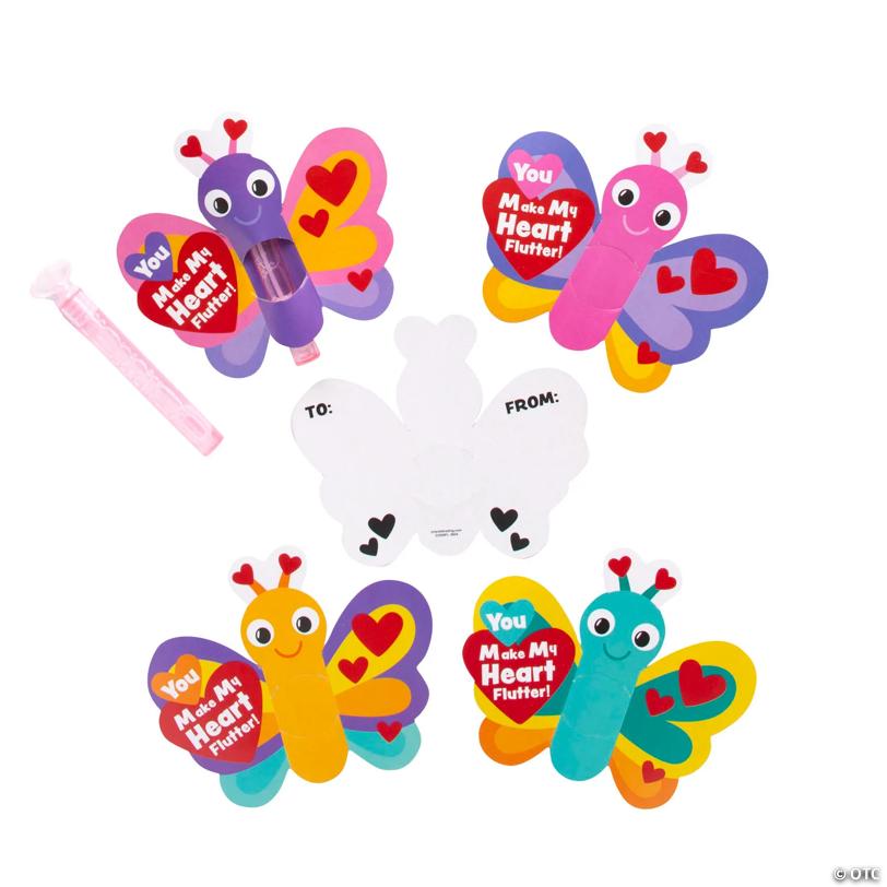 48 Pc. Mini Heart Bubble Tube Valentine Exchanges with Butterfly Card for 24