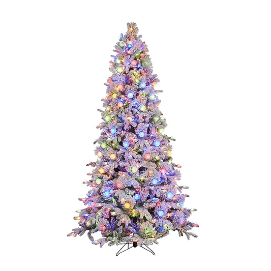 7.5-ft Candlewood pine Pre-lit Flocked Artificial Christmas Tree with Multicolor LED Lights | USA Decoration®
