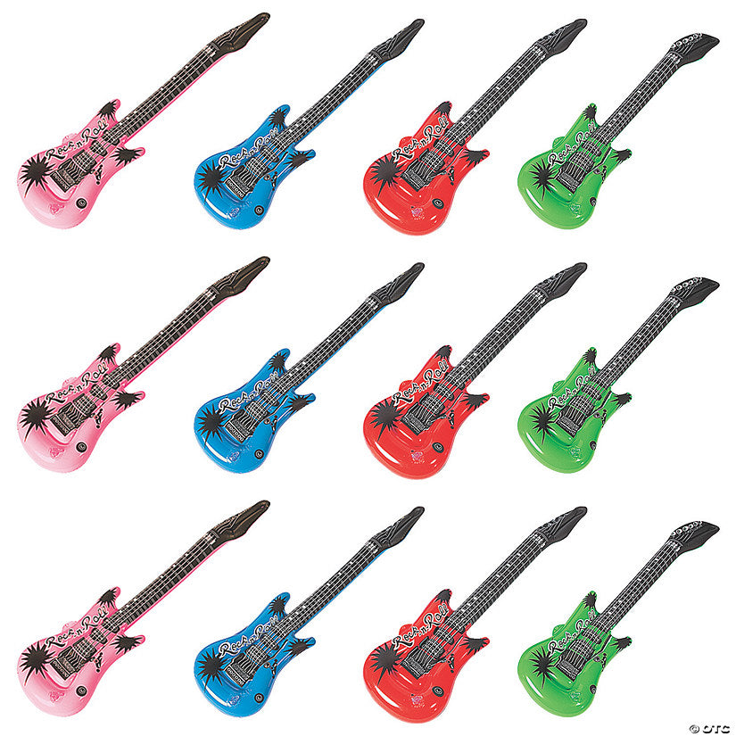 22" Small Inflatable Pink, Blue, Red Green Guitars - 12 Pc. | USA Decoration®