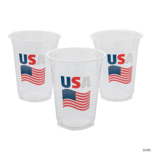 4 1/2" 16 oz. Bulk 50 Ct. Patriotic USA Flag Disposable Plastic Cups