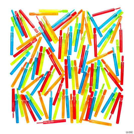 4 1/2" Bulk 100 Pc. Mini Bright Color Translucent Plastic Bubble Tubes with Wand
