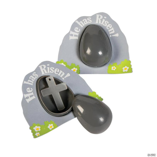 4 1/2" Glow-in-the-Dark He Has Risen Tomb Plastic Easter Eggs with Cross - 12 Pc.