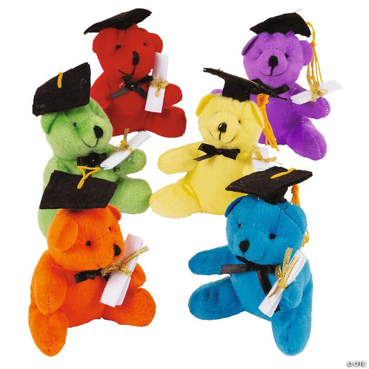 4 1/2" Graduation Multicolor Stuffed Bears with Cap - 12 Pc. | USA Decoration®