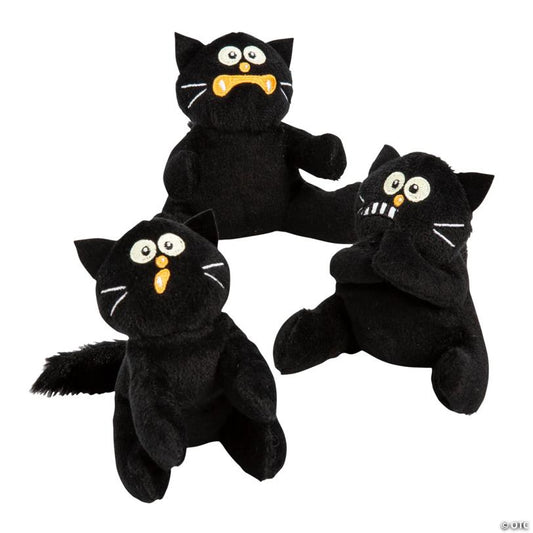 4 1/2" Halloween Black Scaredy Face Stuffed Cat Toys - 12 Pc.
