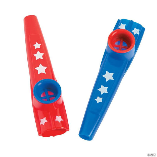 4 1/2" Patriotic Red & Blue Stars Plastic Kazoos – 12 Pc.