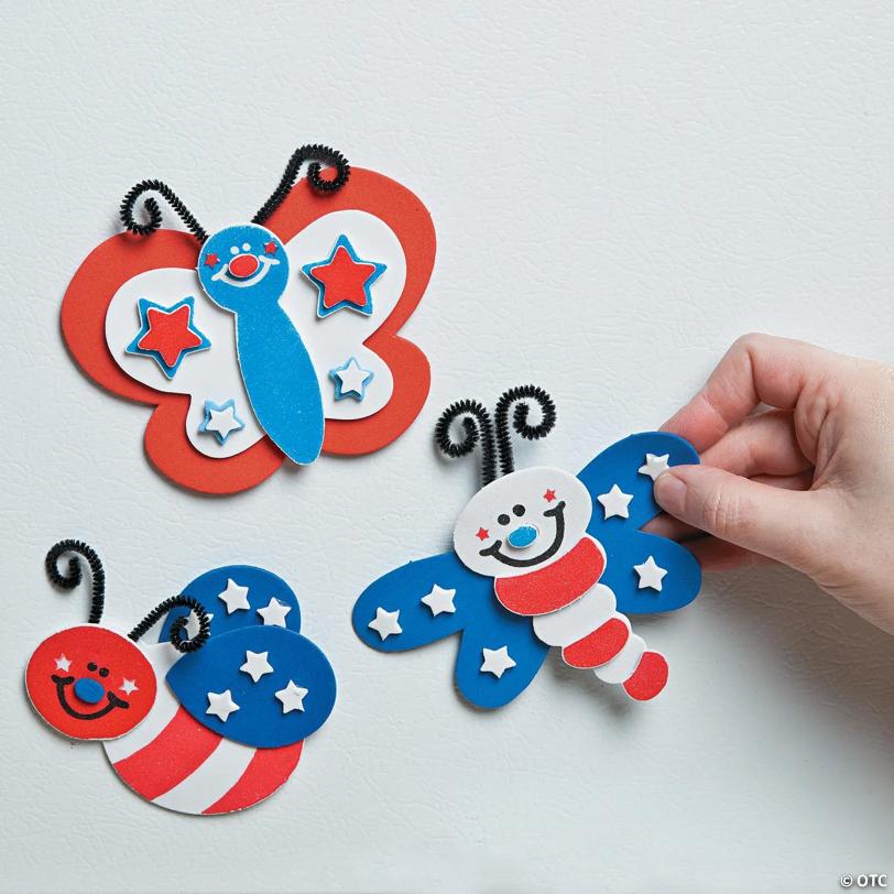 4 1/2" - 5" Patriotic Bug Magnet Foam Craft Kit - Makes 12