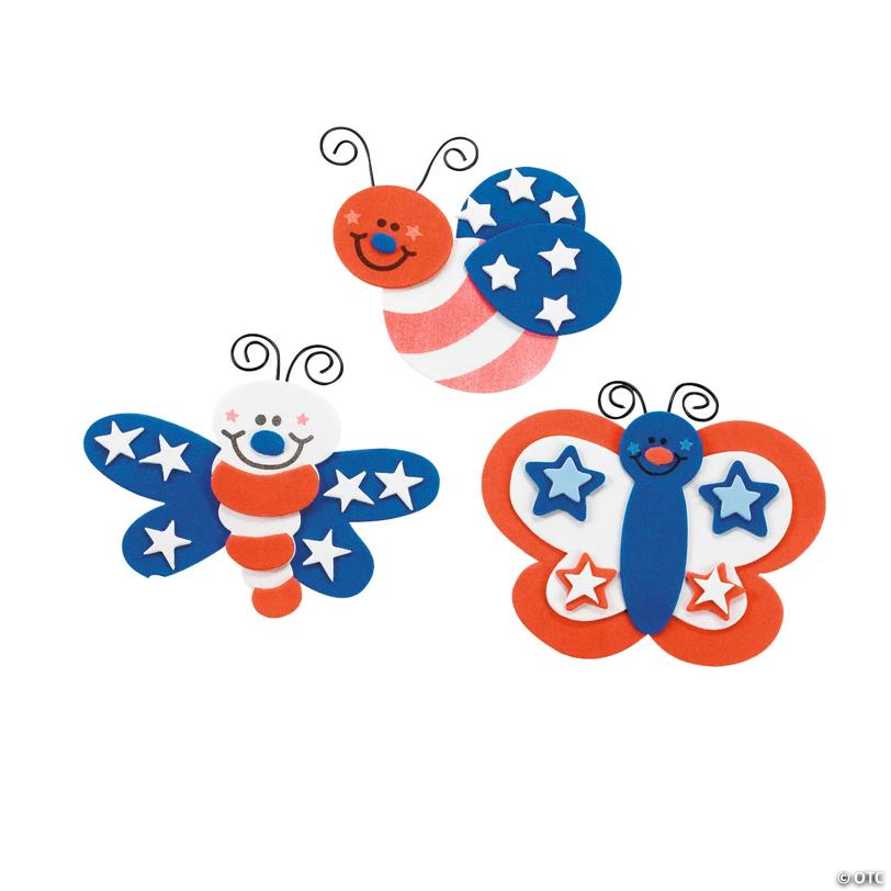 4 1/2" - 5" Patriotic Bug Magnet Foam Craft Kit - Makes 12