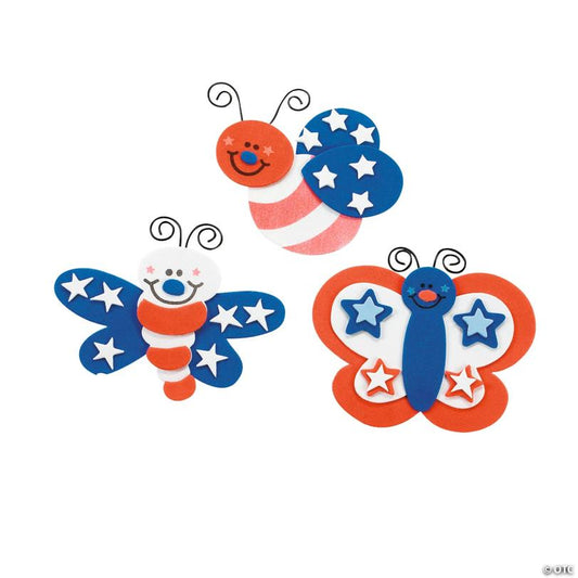 4 1/2" - 5" Patriotic Bug Magnet Foam Craft Kit - Makes 12