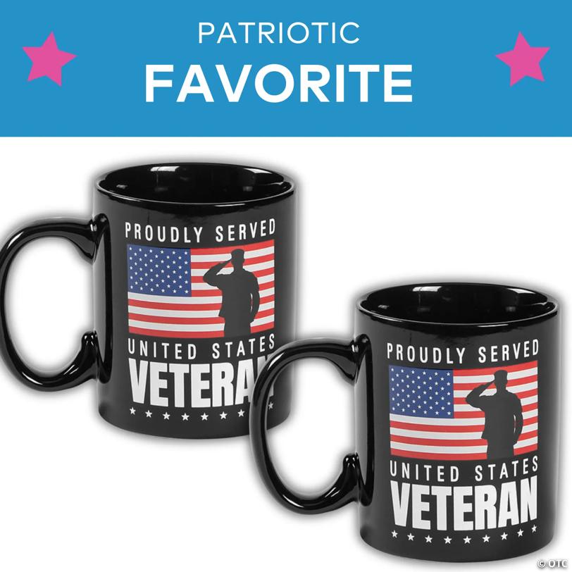 4" 12 oz. Saluting Veteran American Flag Reusable Ceramic Coffee Mug