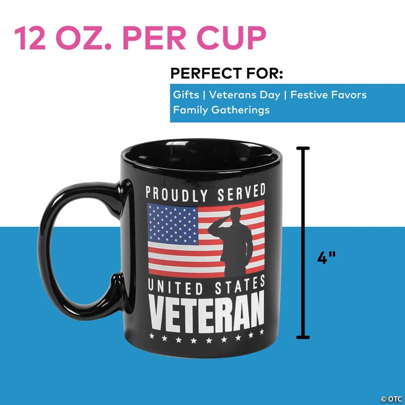 4" 12 oz. Saluting Veteran American Flag Reusable Ceramic Coffee Mug