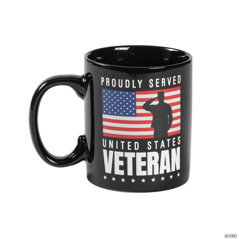 4" 12 oz. Saluting Veteran American Flag Reusable Ceramic Coffee Mug