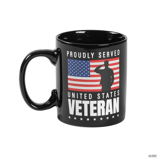 4" 12 oz. Saluting Veteran American Flag Reusable Ceramic Coffee Mug