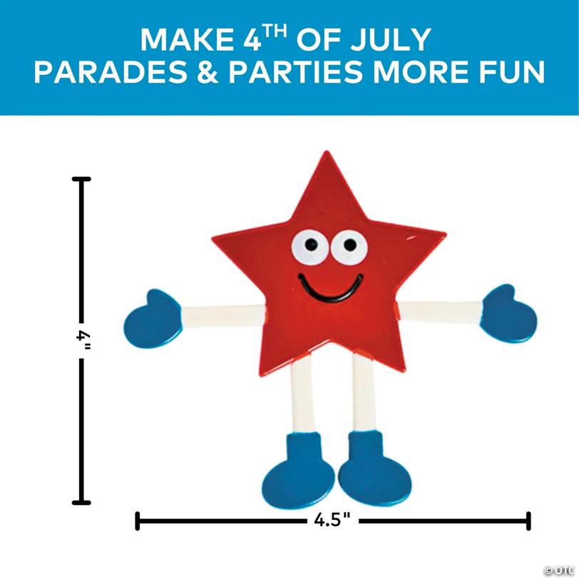 4 1/2" x 4" Patriotic Red, White & Blue Star-Shaped Vinyl Bendables – 24 Pc.