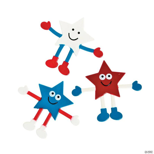 4 1/2" x 4" Patriotic Red, White & Blue Star-Shaped Vinyl Bendables – 24 Pc.