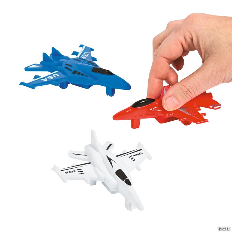 4 1/2" x 4" Patriotic USA Pull-Back Plastic Fighter Jets - 12 Pc.
