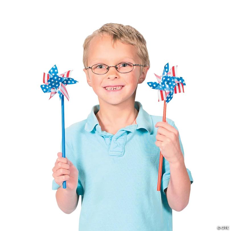 4 1/4" Stars & Stripes Plastic Pinwheels with Stick - 36 Pc.