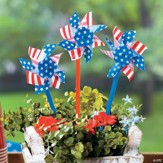4 1/4" Stars & Stripes Plastic Pinwheels with Stick - 36 Pc.